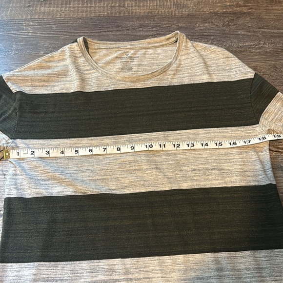 American Eagle Men XS Seriously Soft Striped Long Sleeve Shirt Green Gray - Picture 4 of 9
